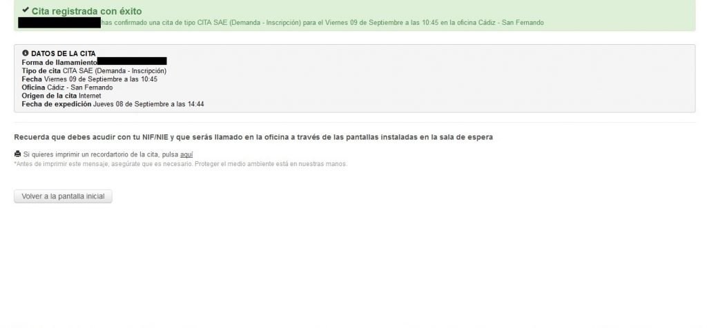 comprobante de cita sae